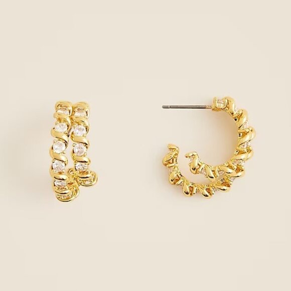 J.Crew Crystal and gold-tone Huggie Cubic Zirconia Earrings - Picture 2 of 5